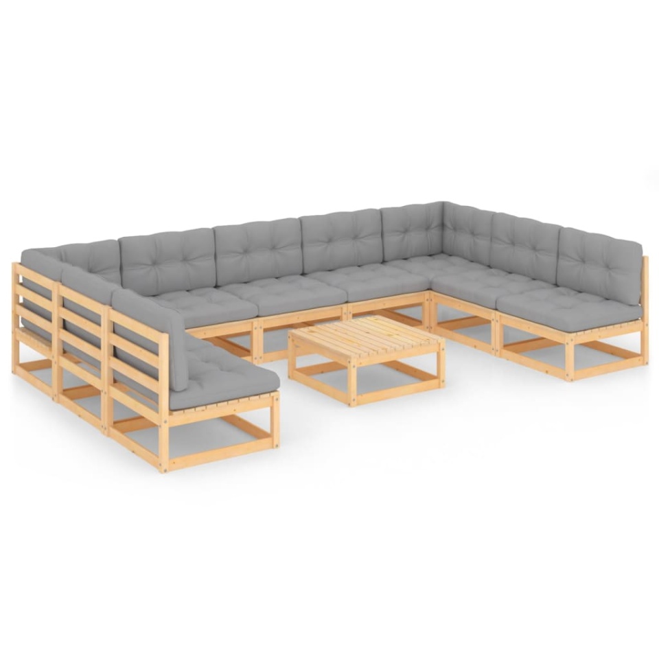 Set mobilier grădină cu perne, 10 piese, lemn masiv de pin - 1 | YEO