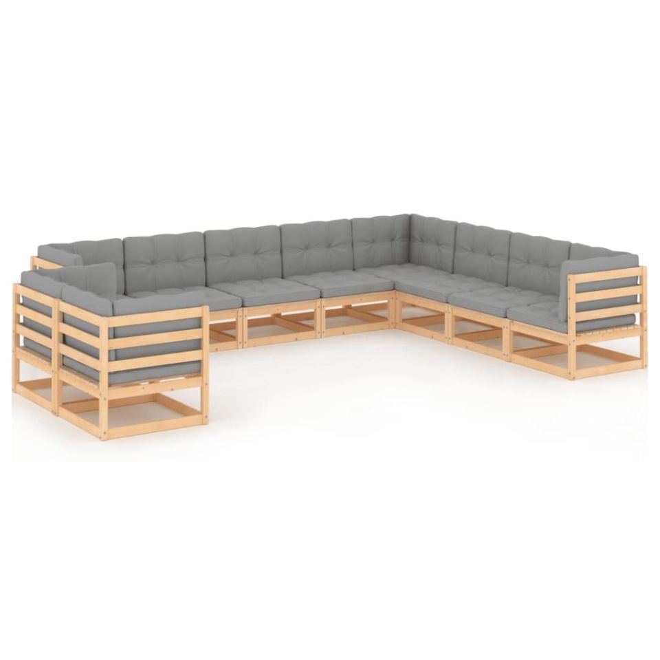 Set mobilier grădină cu perne, 10 piese, lemn masiv de pin