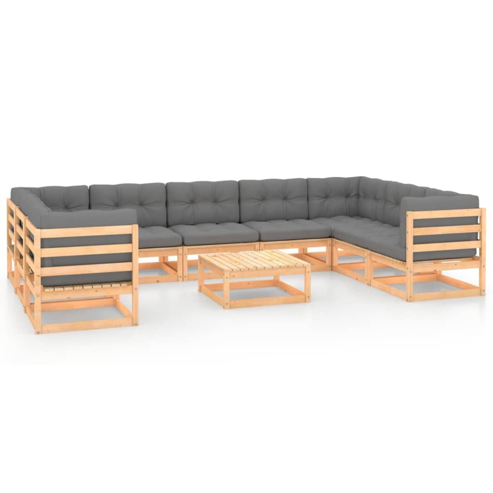 Set mobilier grădină cu perne, 10 piese, lemn masiv de pin - 1 | YEO