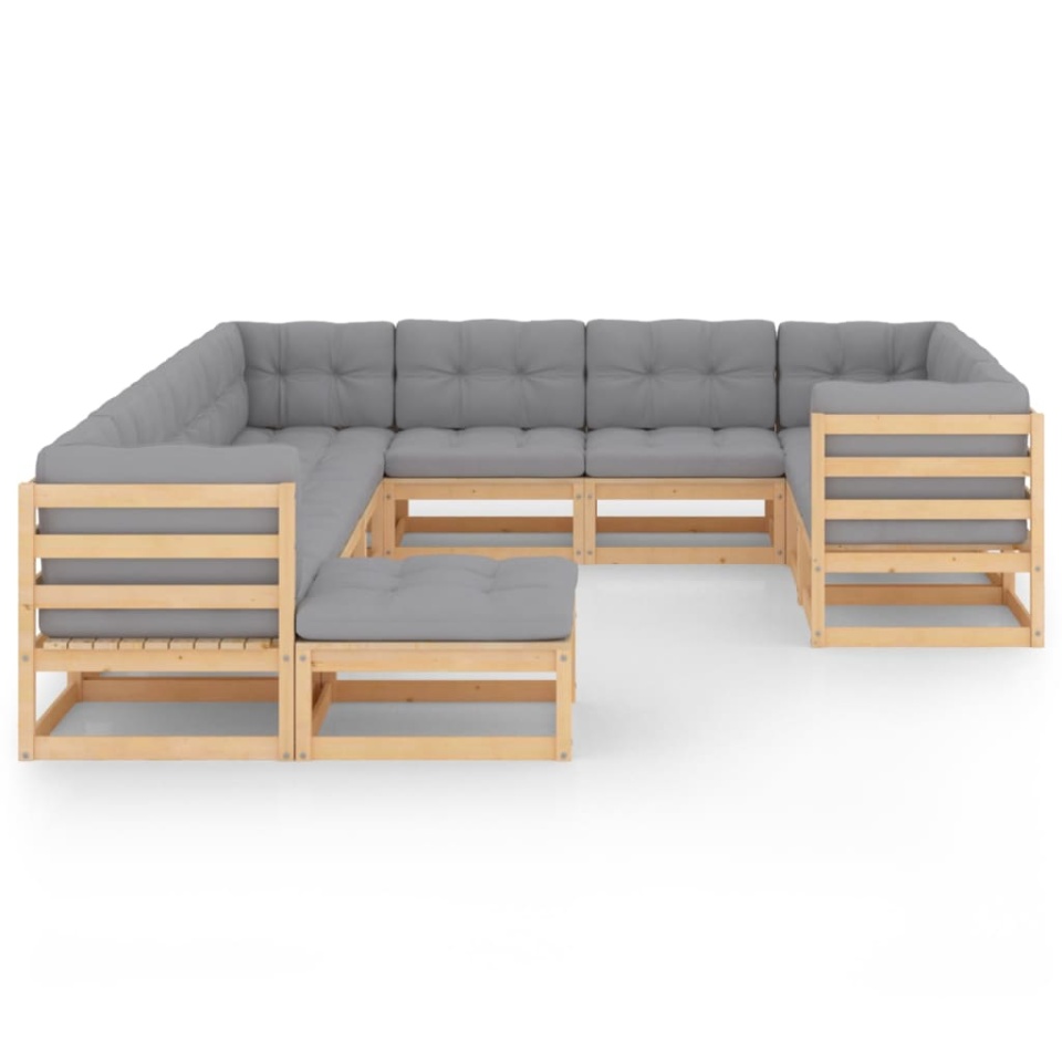 Set mobilier grădină cu perne, 11 piese, lemn masiv de pin - 1 | YEO