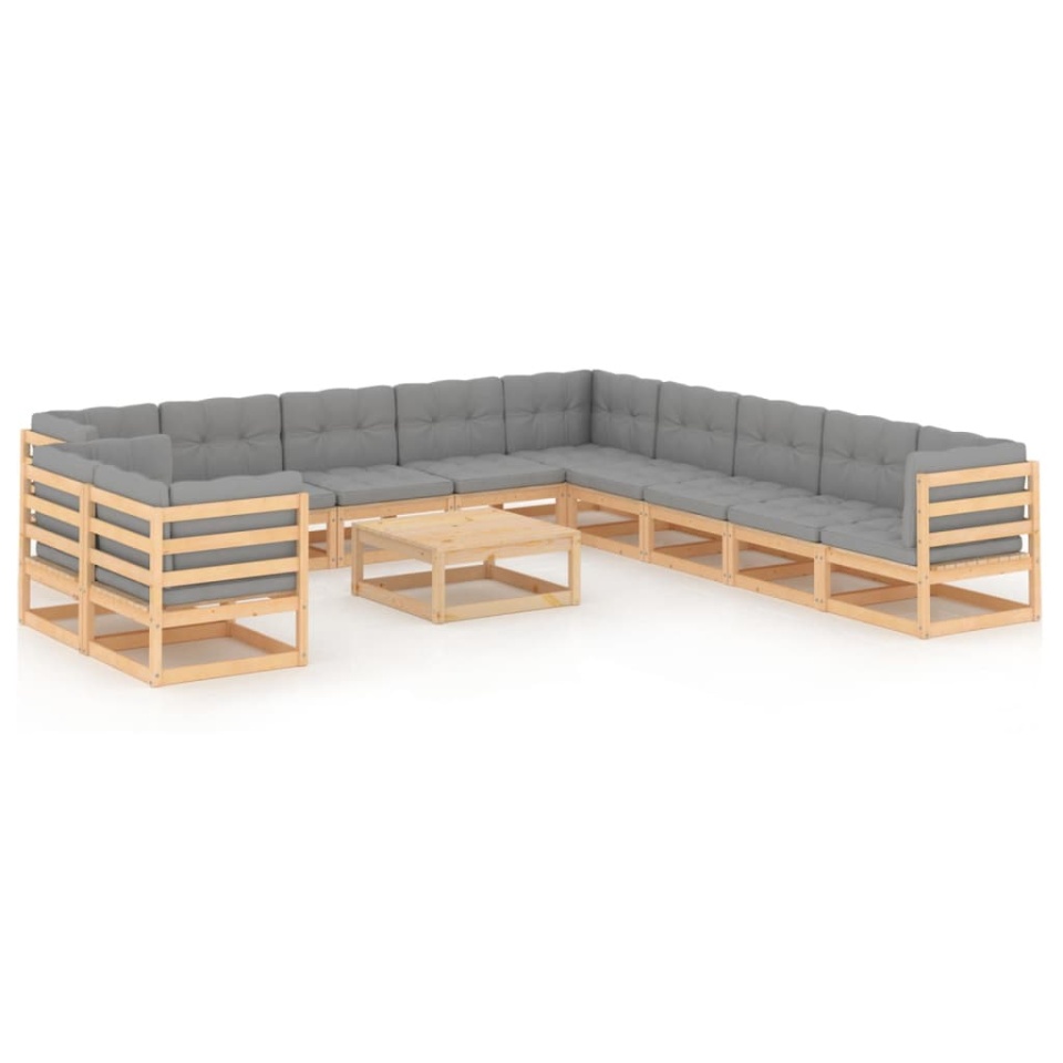 Set mobilier grădină cu perne, 12 piese, lemn masiv de pin - 1 | YEO