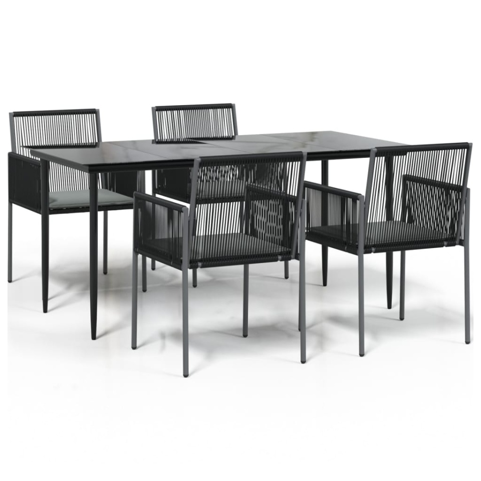 Set mobilier grădină cu perne, 5 piese, negru, poliratan & oțel - 1 | YEO