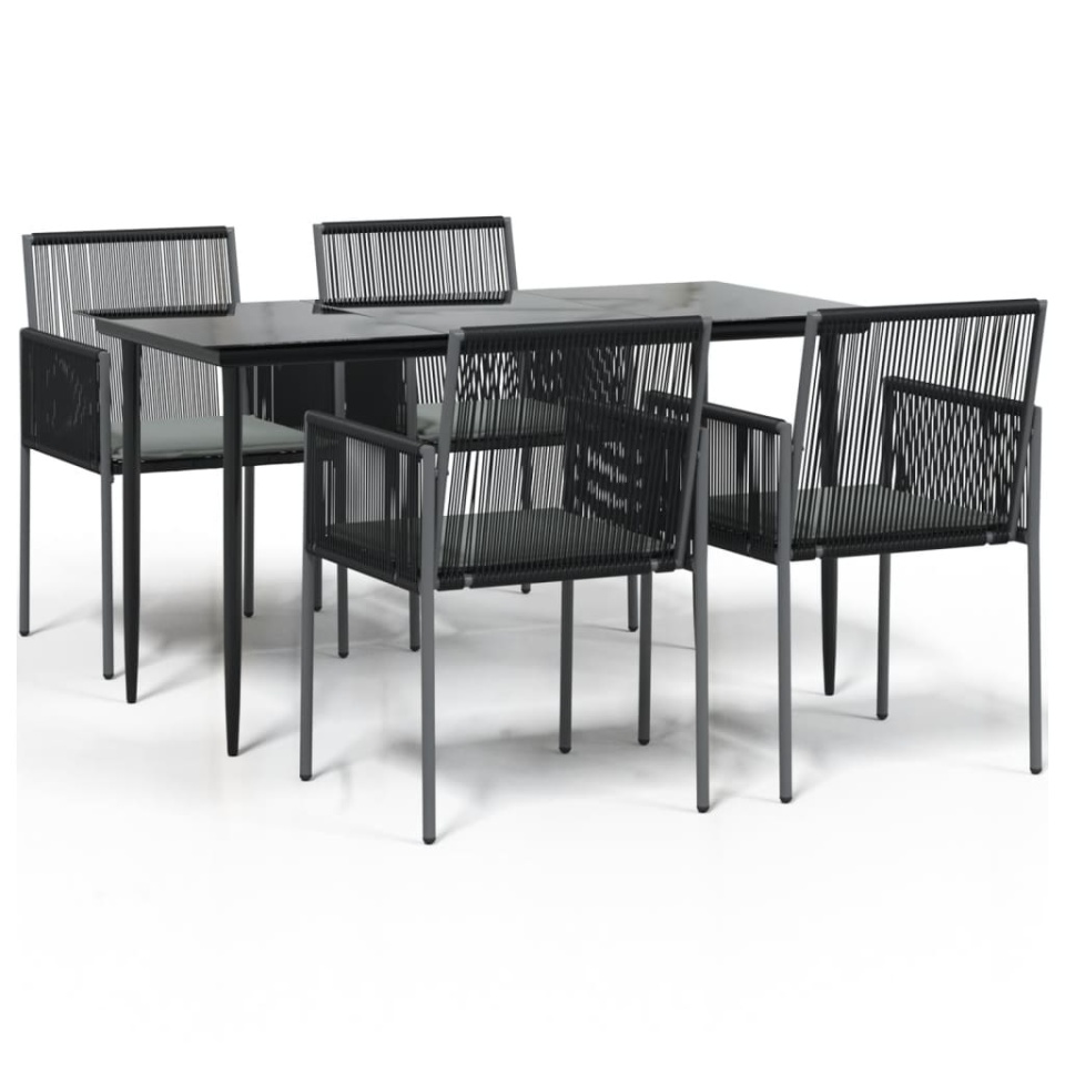 Set mobilier grădină cu perne, 5 piese, negru, poliratan & oțel - 1 | YEO