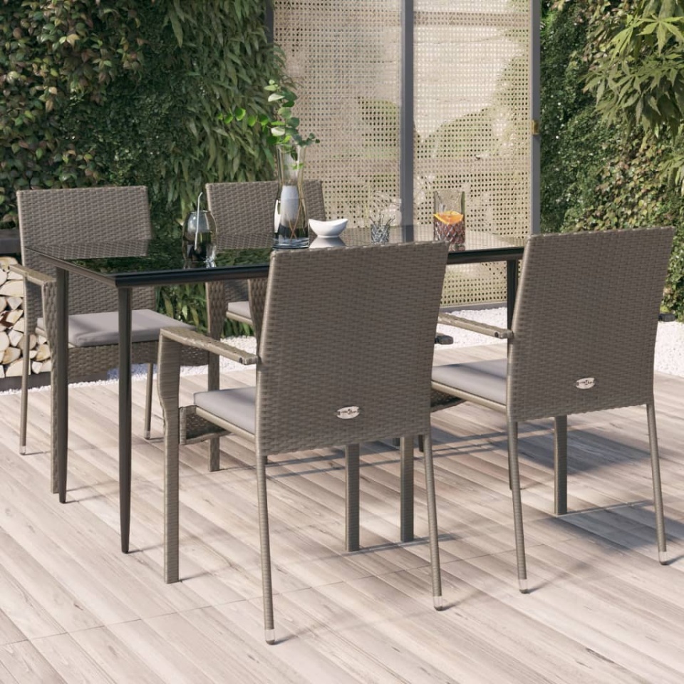 Set mobilier grădină cu perne, 5 piese, negru și gri, poliratan