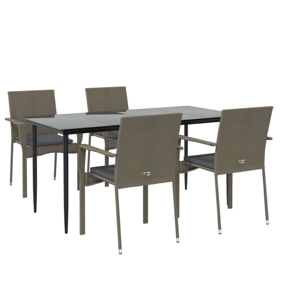 Set mobilier grădină cu perne, 5 piese, negru și gri, poliratan - 2 | YEO