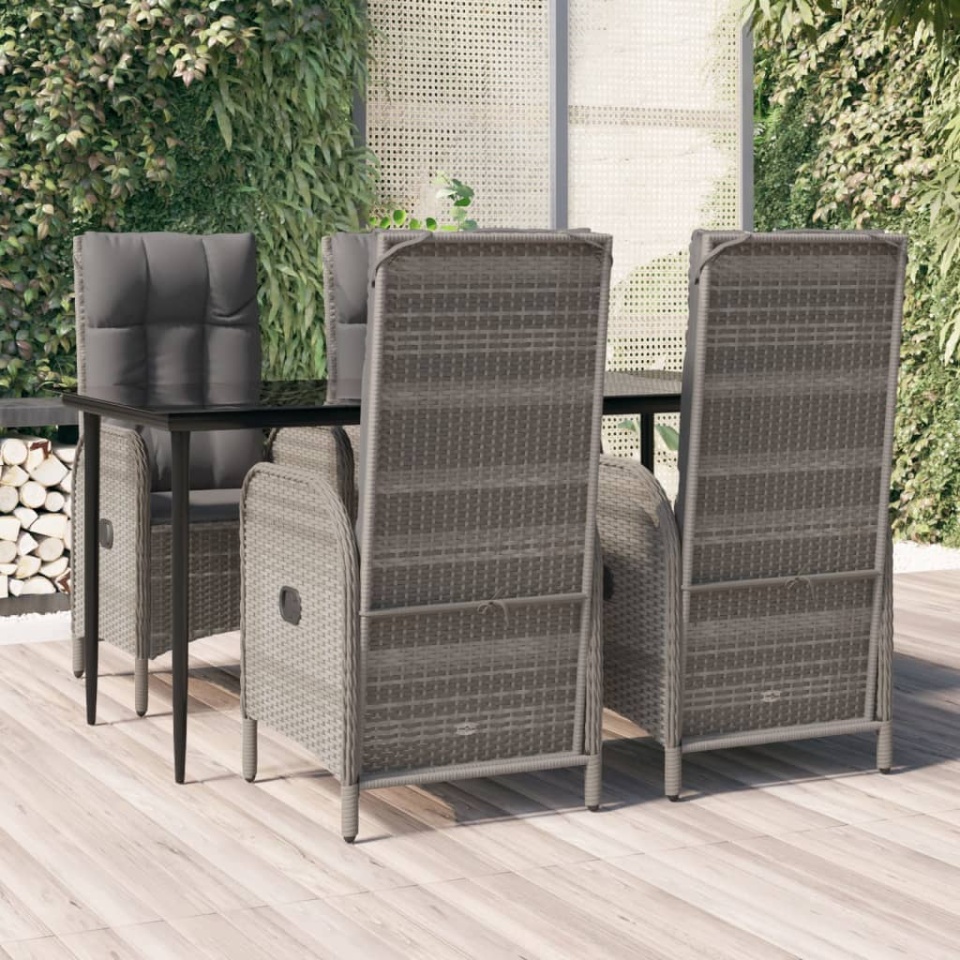 Set mobilier grădină cu perne, 5 piese, negru și gri, poliratan