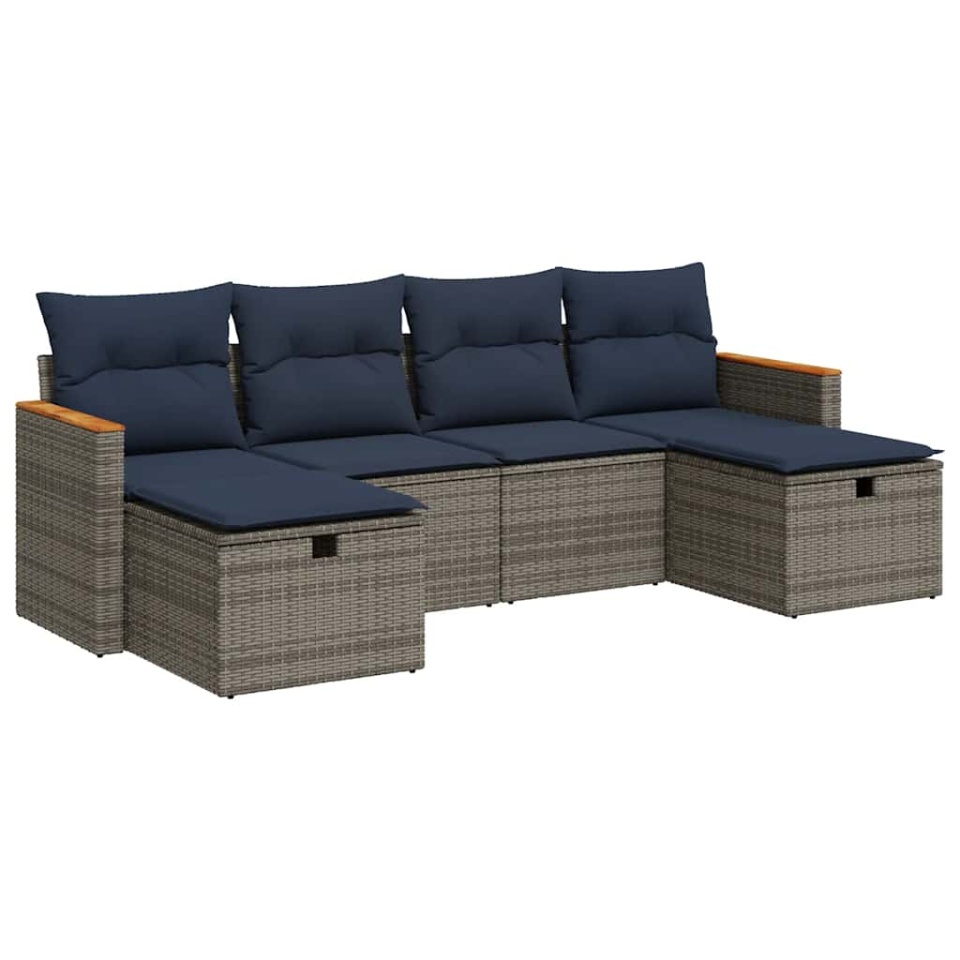 Set mobilier grădină cu perne, 6 piese, gri, poliratan - 1 | YEO