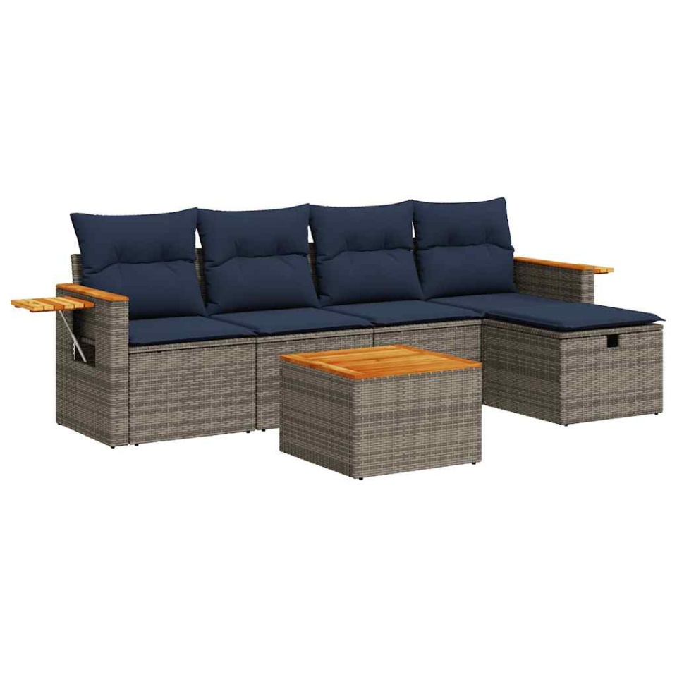 Set mobilier grădină cu perne, 6 piese, gri, poliratan - 1 | YEO