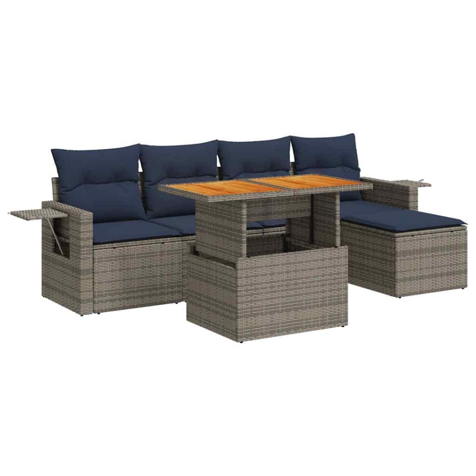 Set mobilier grădină cu perne, 6 piese, gri, poliratan - 1 | YEO