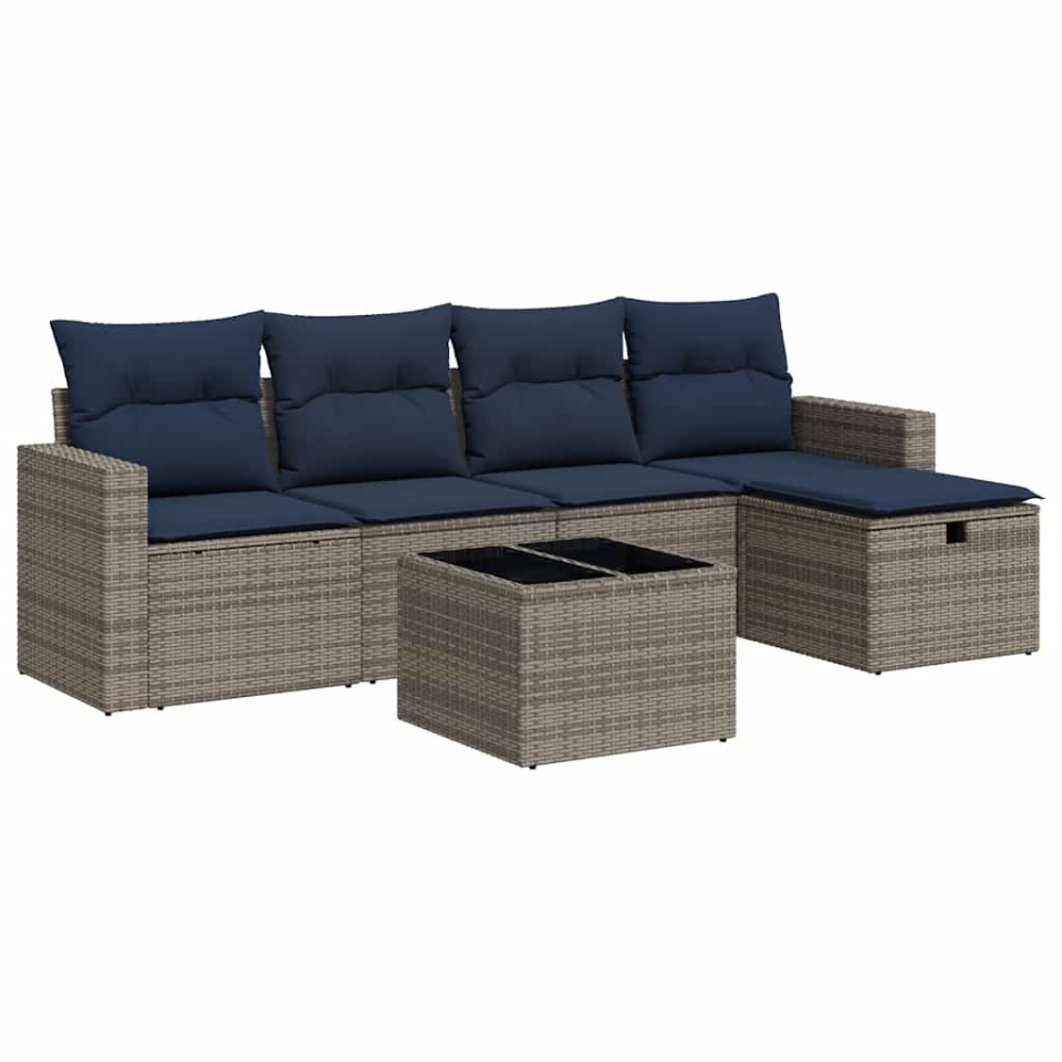 Set mobilier grădină cu perne, 6 piese, gri, poliratan - 1 | YEO