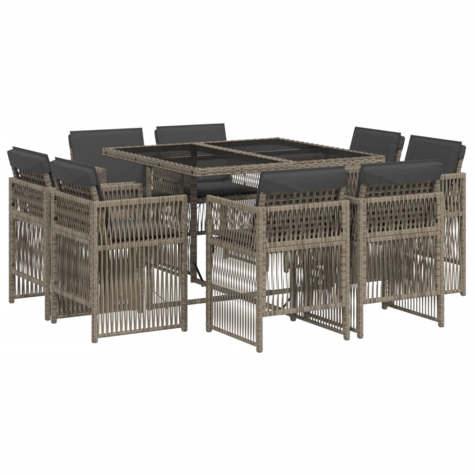 Set mobilier grădină cu perne, 9 piese, gri, poliratan - 1 | YEO