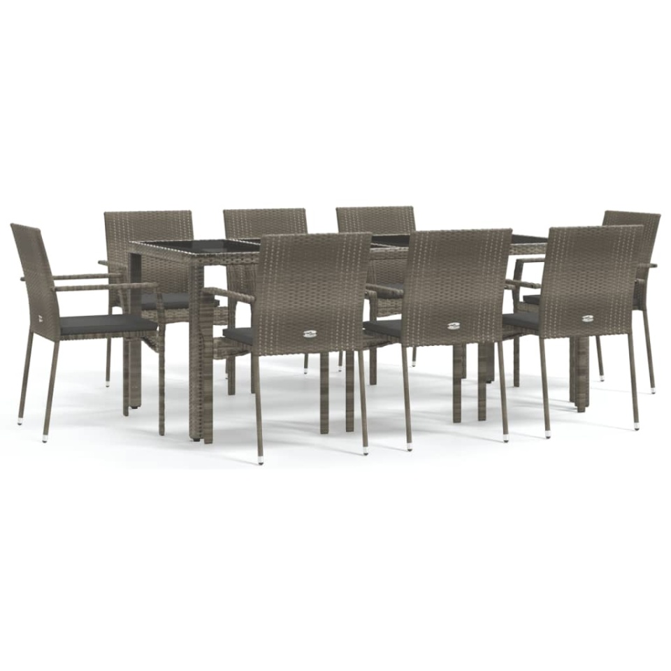Set mobilier grădină cu perne, 9 piese, gri, poliratan - 1 | YEO