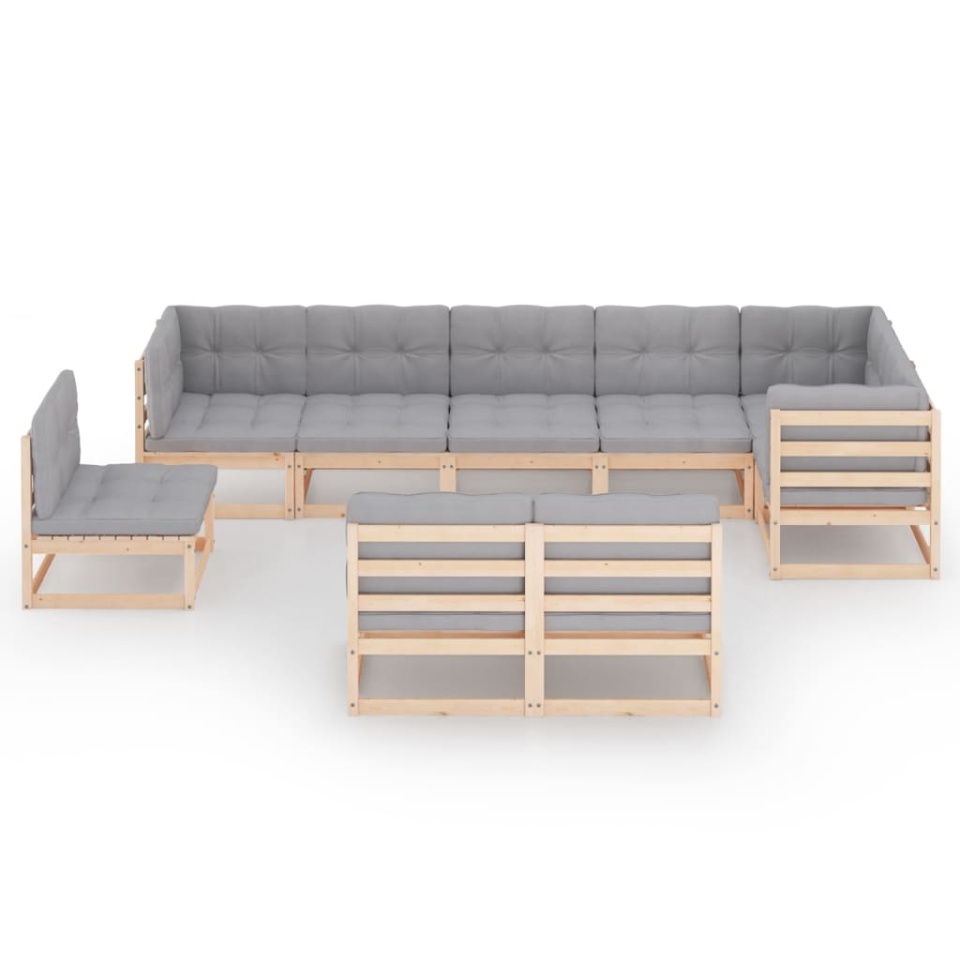 Set mobilier grădină cu perne, 9 piese, lemn masiv de pin - 1 | YEO