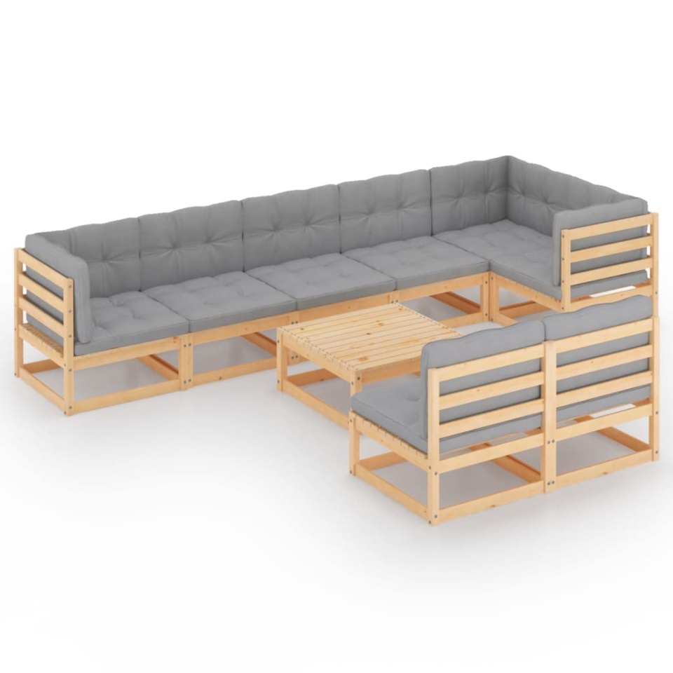 Set mobilier grădină cu perne, 9 piese, lemn masiv de pin - 1 | YEO
