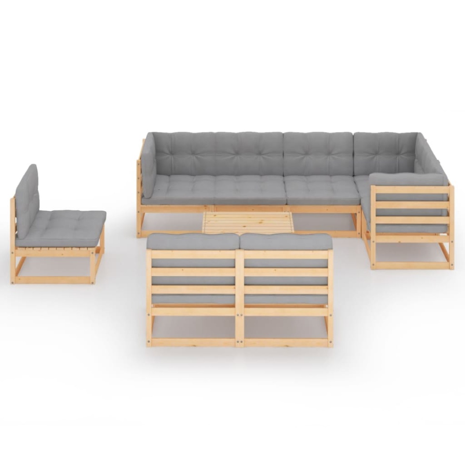 Set mobilier grădină cu perne, 9 piese, lemn masiv de pin - 2 | YEO