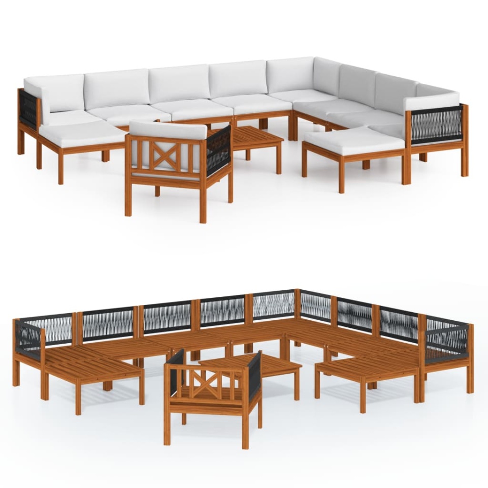 Set mobilier grădină cu perne crem, 12 piese, lemn masiv acacia - 1 | YEO