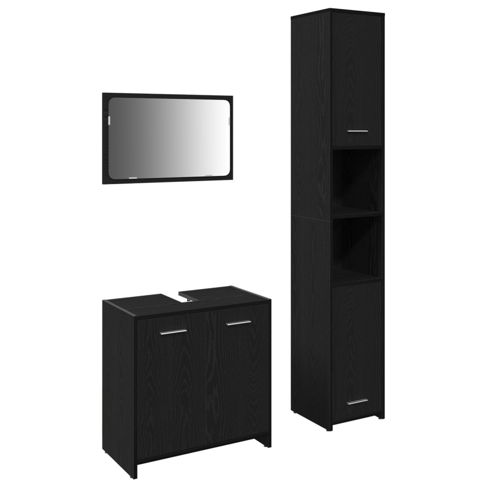 Set Mobilier pentru Baie 3 Piese Stejar Negru Lemn Prelucrat - 1 | YEO