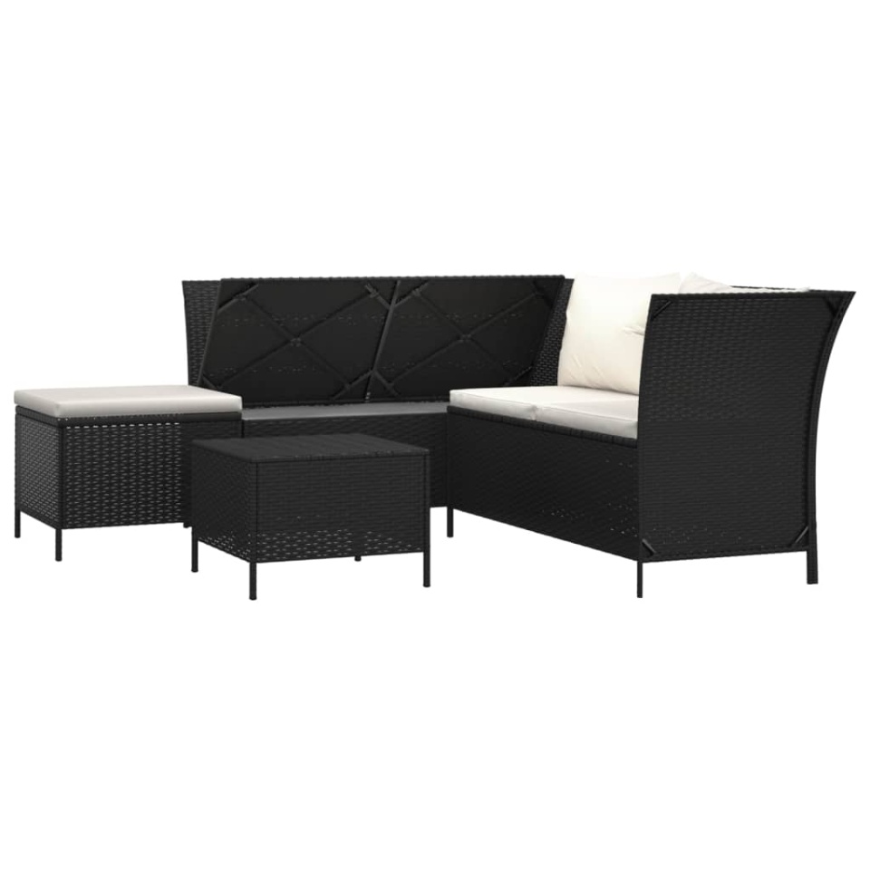 Set mobilier relaxare grădină 4 piese cu perne poliratan negru - 2 | YEO