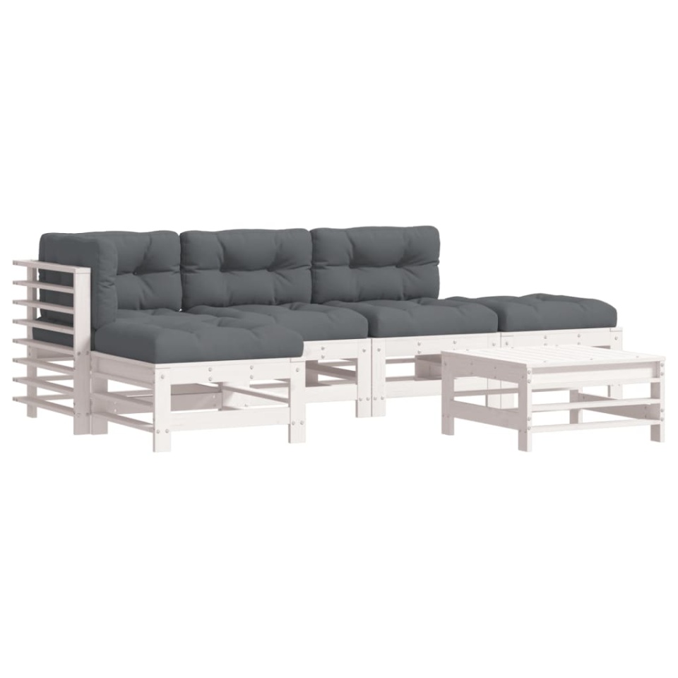 Set mobilier relaxare grădină&perne 6 piese alb lemn masiv pin - 1 | YEO