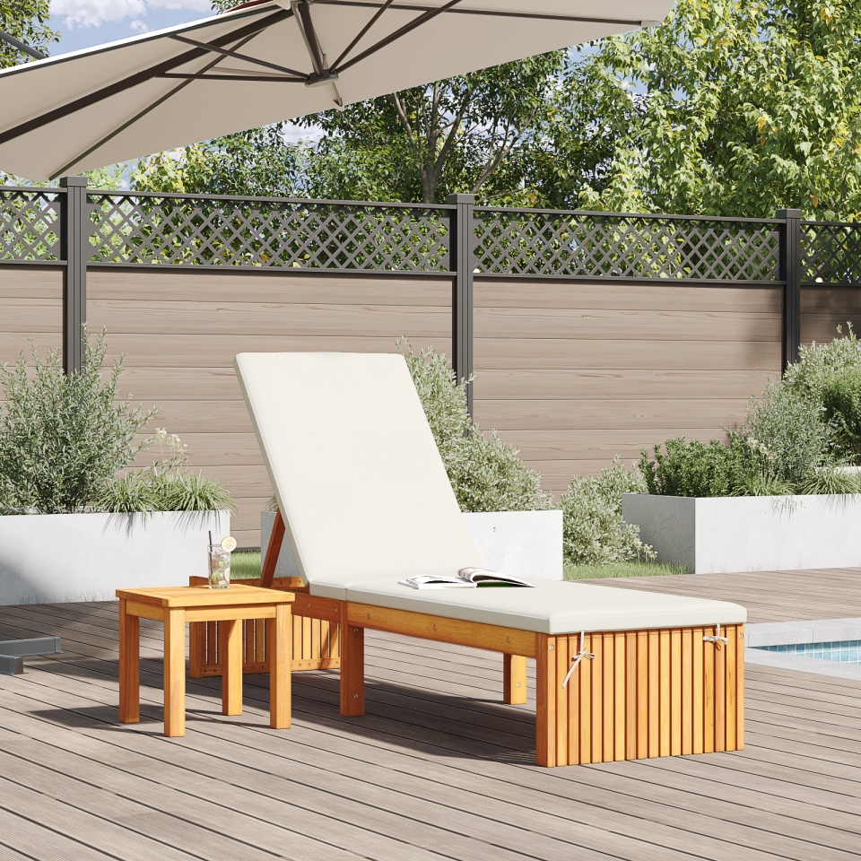Șezlong cu pernă 200x55x30 cm din lemn masiv de acacia - 2 | YEO