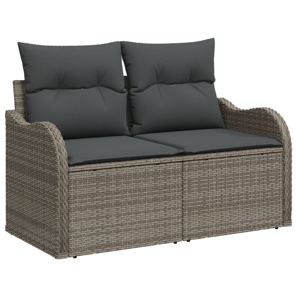Sofa de grădină cu două locuri cu depozitare și perne, gri din rattan sintetic - 1 | YEO