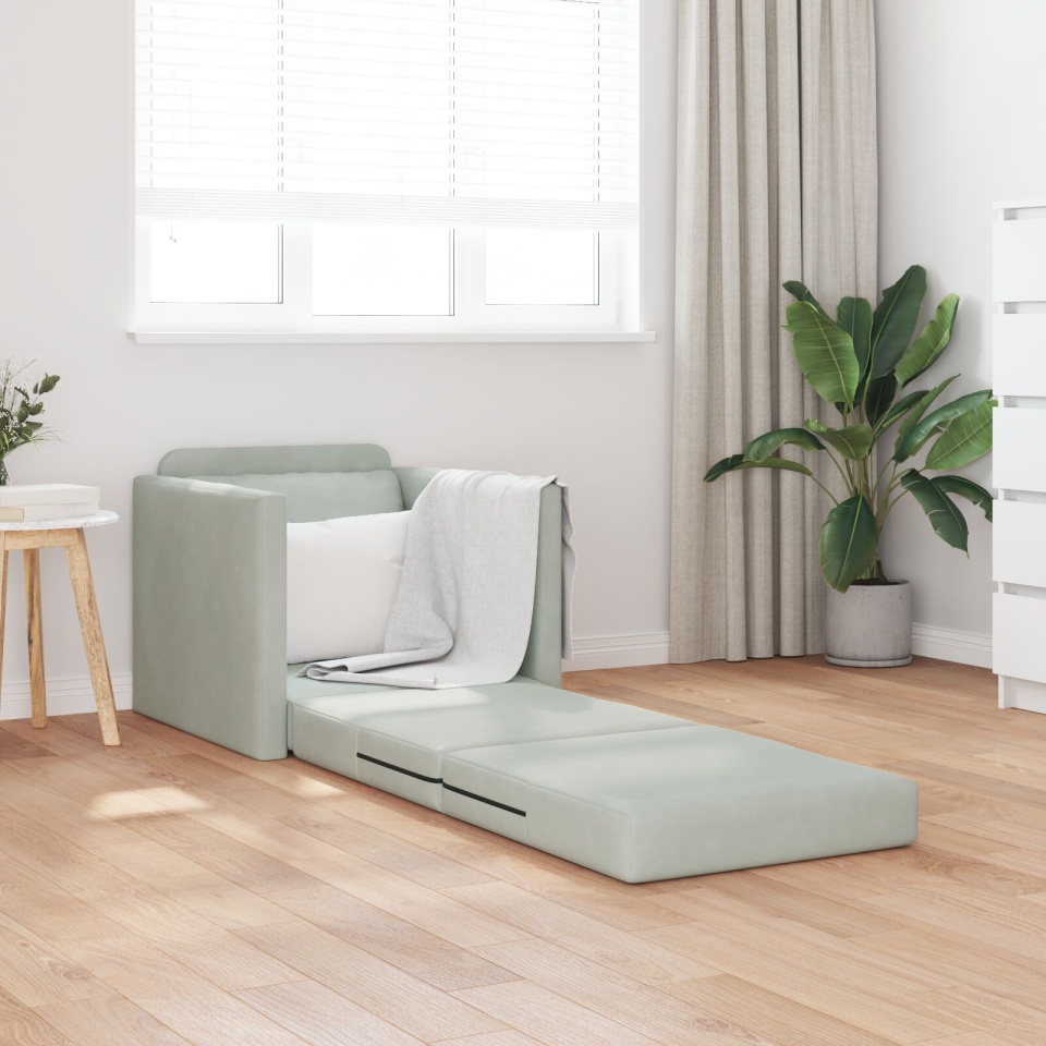 Sofa de podea Single Convertible Velvet 74x77x81 cm Gri deschis - 2 | YEO