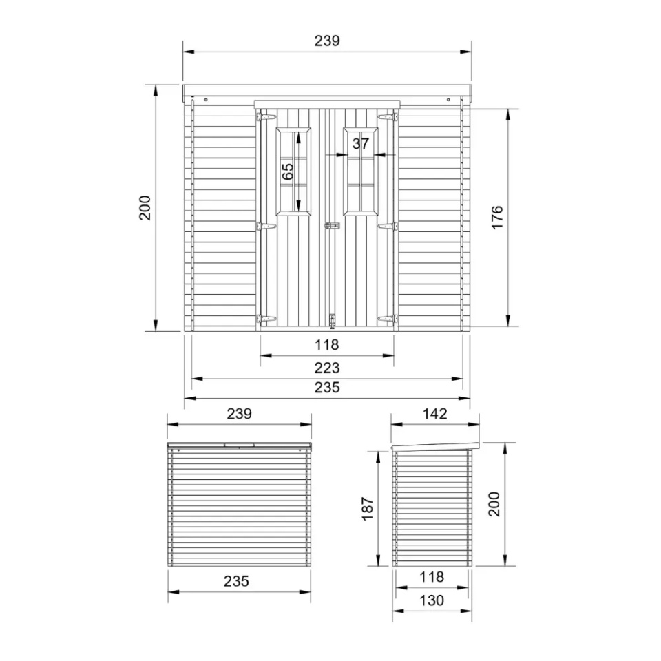 Șopron din lemn – 235 x 130 cm – 3 m2 TIMBELA M310C+M310G - 2,63 m2 - 1 | YEO