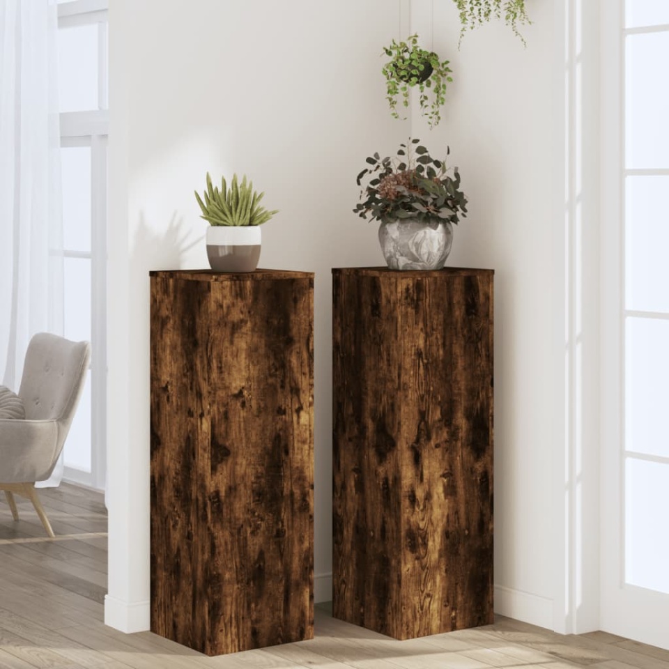 Suporturi de plante 2 buc. stejar fumuriu 33x33x100 cm lemn - 2 | YEO