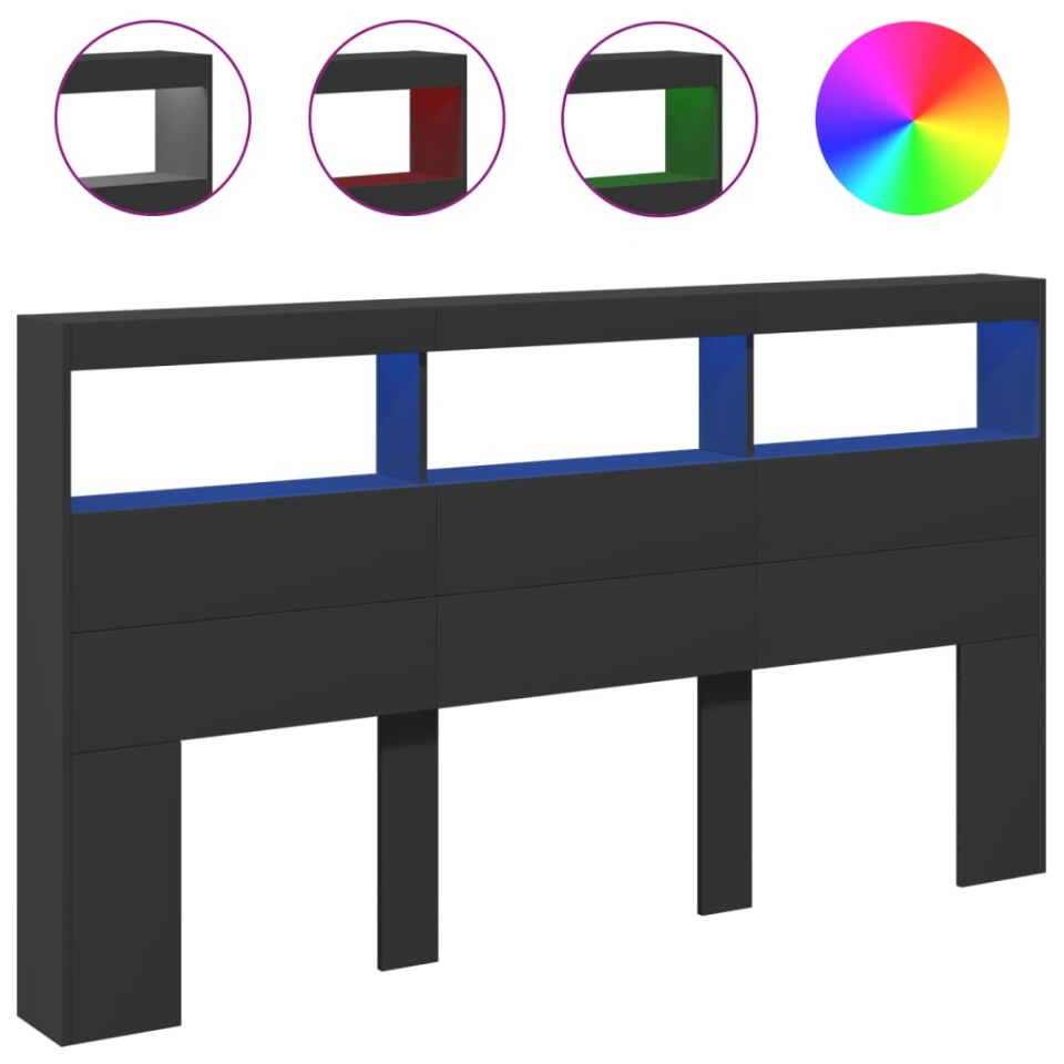 Tăblie cu dulap și LED, negru, 180x17x102 cm - 1 | YEO