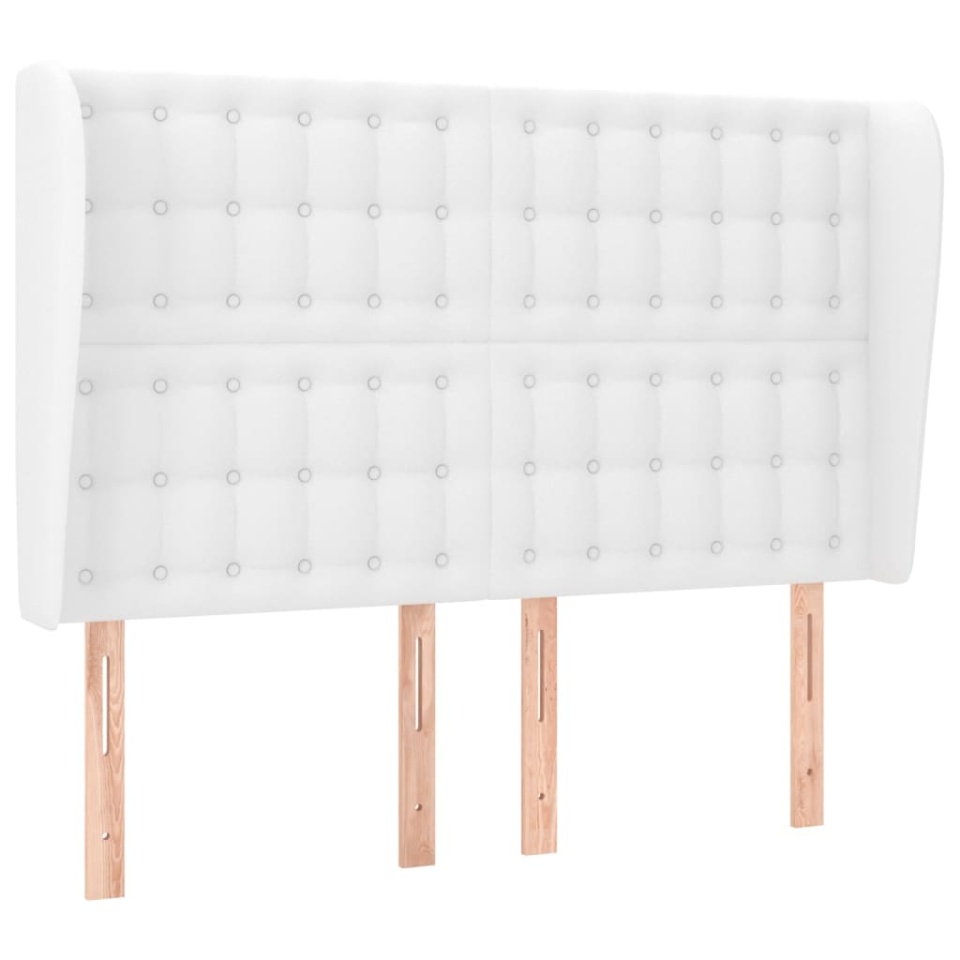 Tăblie de pat cu aripioare, alb, 147x23x118/128 cm, piele eco - 1 | YEO