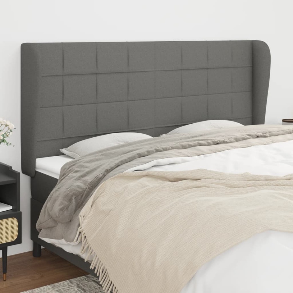 Tăblie de pat cu aripioare gri închis 203x23x118/128 cm, textil