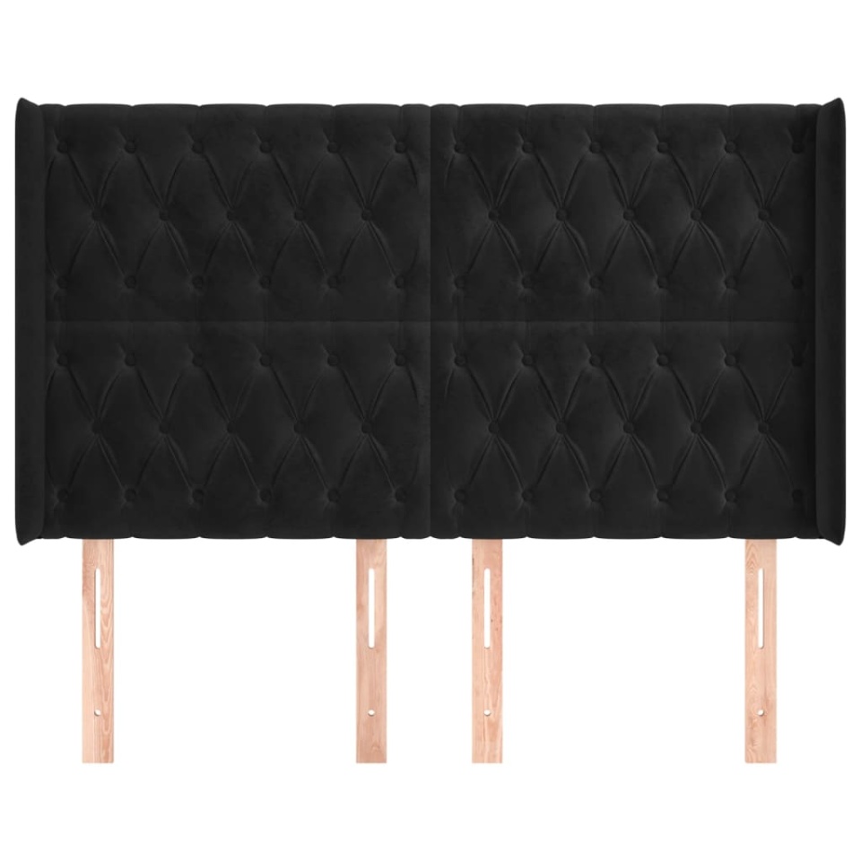 Tăblie de pat cu aripioare, negru, 147x16x118/128 cm, catifea - 2 | YEO