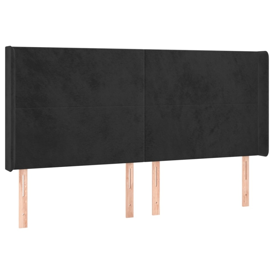 Tăblie de pat cu aripioare, negru, 183x16x118/128 cm, catifea - 1 | YEO