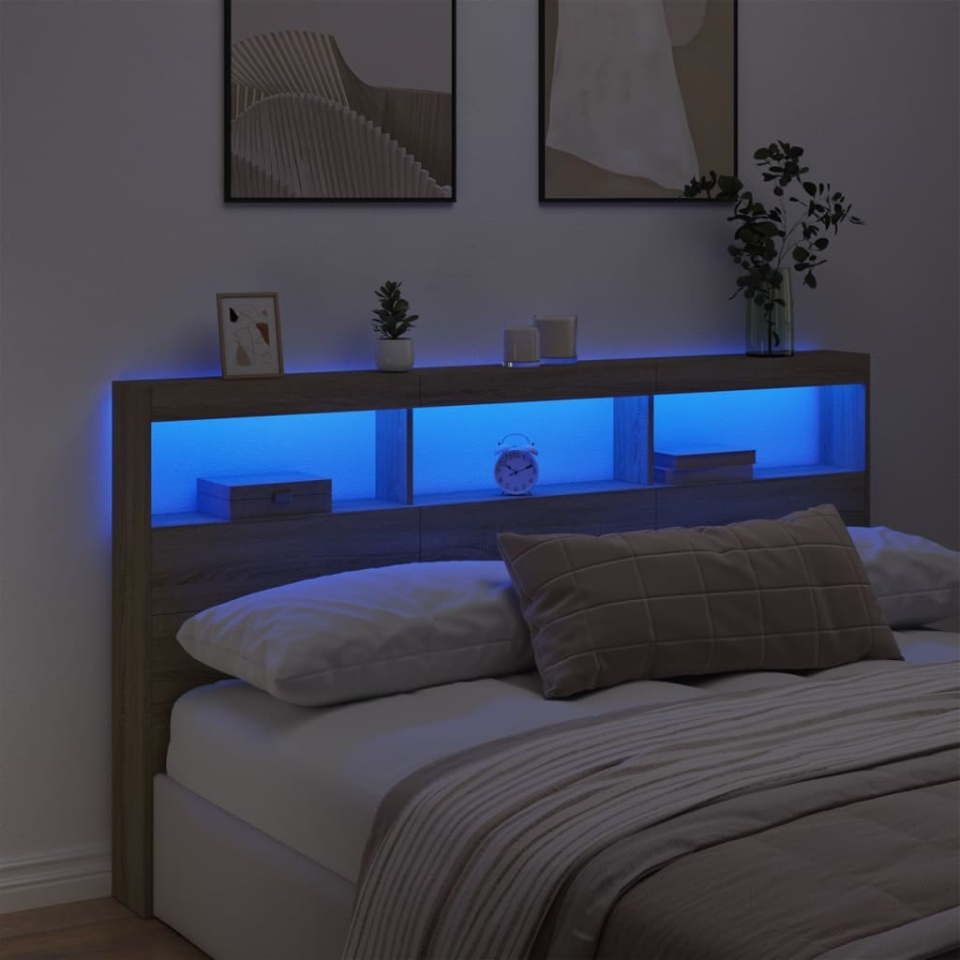 Tăblie de pat cu dulap și LED, stejar sonoma, 180x17x102 cm - 3 | YEO