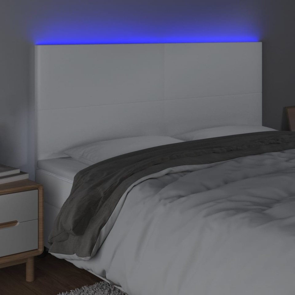 Tăblie de pat cu LED, alb, 180x5x118/128 cm, piele ecologică - 2 | YEO