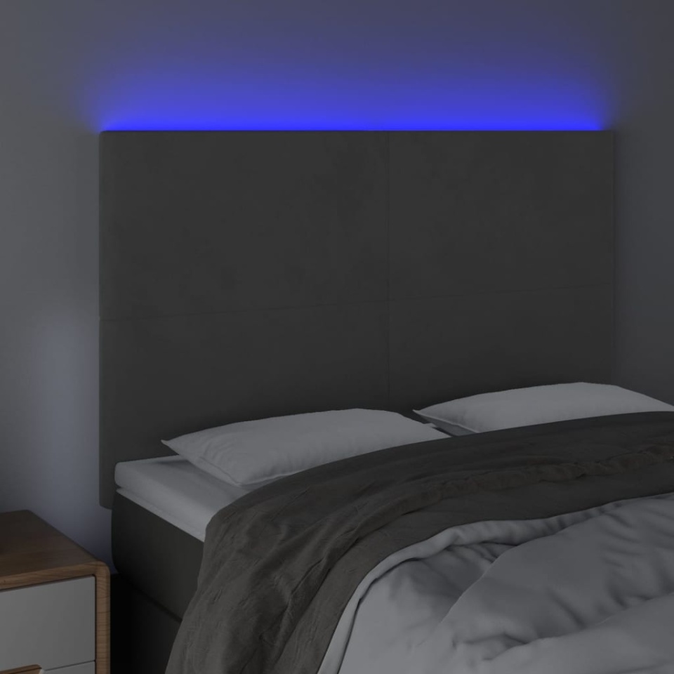 Tăblie de pat cu LED, gri închis, 144x5x118/128 cm, catifea - 2 | YEO