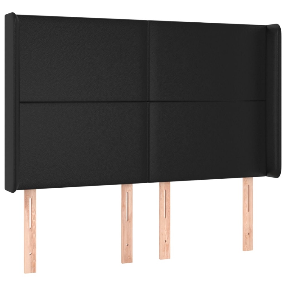 Tăblie de pat cu LED, negru, 147x16x118/128 cm, piele ecologică - 2 | YEO