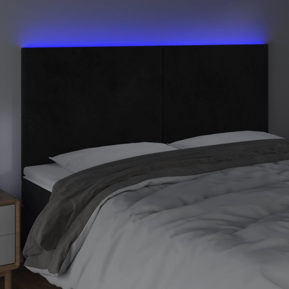 Tăblie de pat cu LED, negru, 183x16x118/128 cm, catifea - 2 | YEO