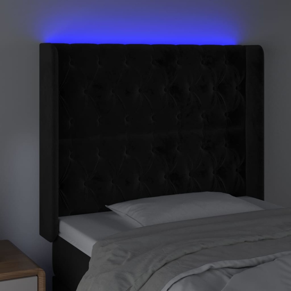 Tăblie de pat cu LED, negru, 93x16x118/128 cm, catifea - 3 | YEO