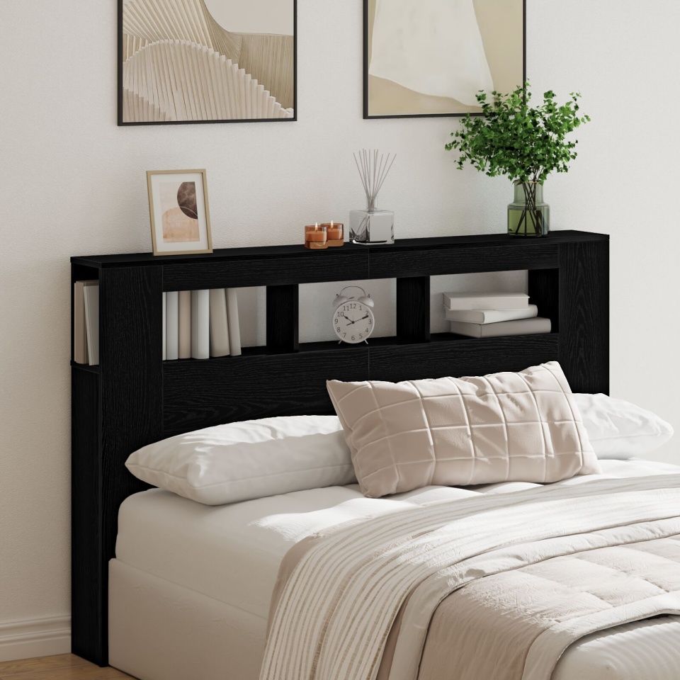 Tăblie LED Negru Stejar 160x18,5x45 cm Lemn prelucrat