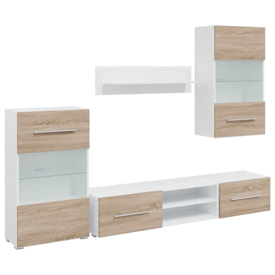 Unități TV 5 piese cu iluminare LED lemn de lemn stejar Sonoma - 1 | YEO