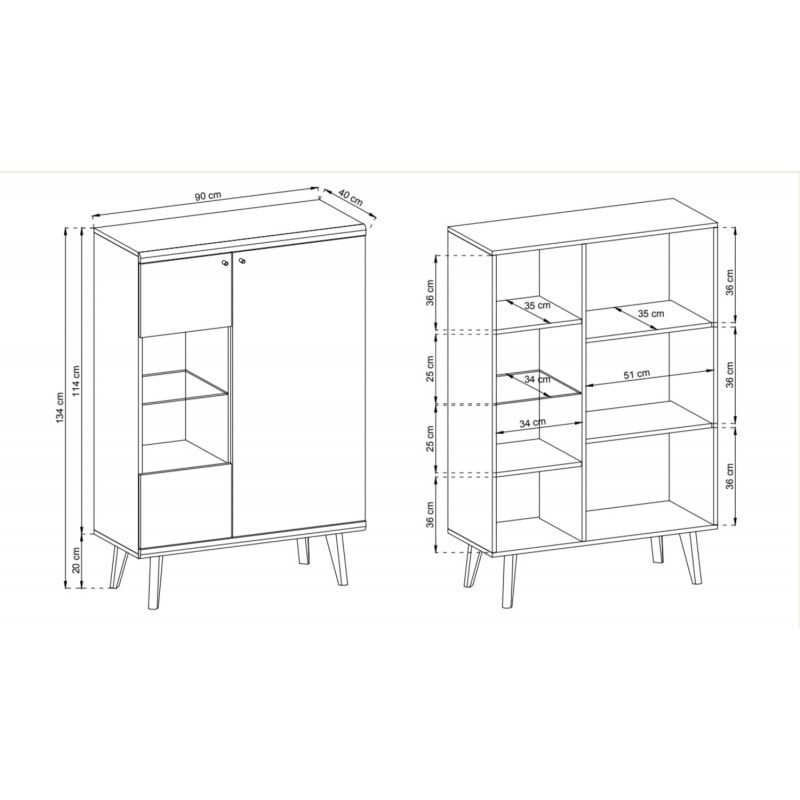 Vitrină Prime PR08 din stejar riviera - alb 90 cm 2D - 4 | YEO