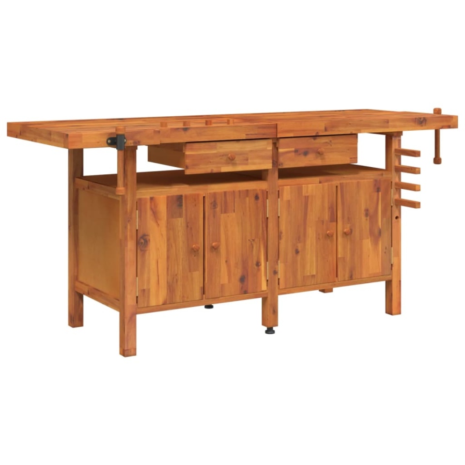 Banc de lucru cu sertare și menghine, 192x62x83 cm, lemn acacia - 1 | YEO
