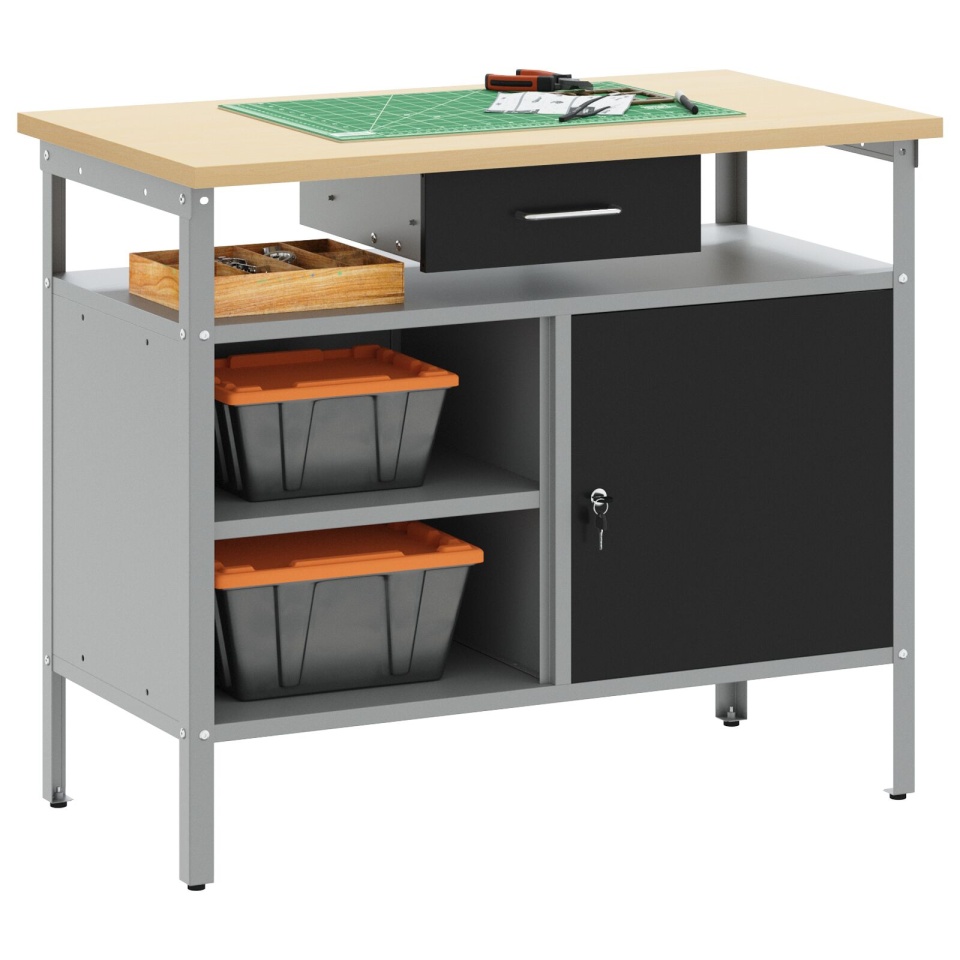 Banc de lucru cu ușă închisă neagră 100x55x85 cm Oțel - 2 | YEO