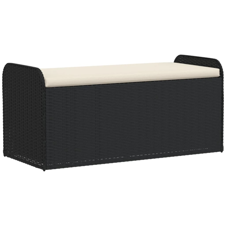 Bancă de depozitare cu pernă, negru, 115x51x52 cm, poliratan - 1 | YEO