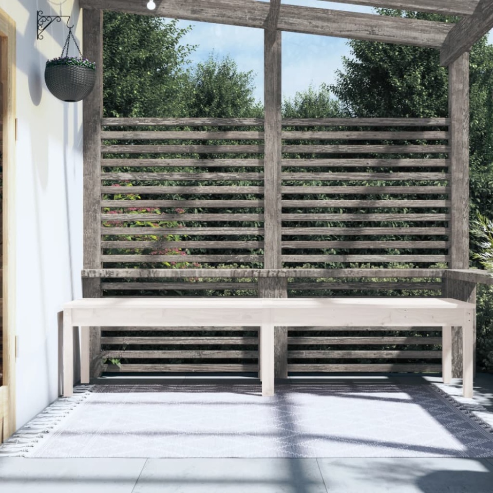 Bancă grădină 2 locuri, alb, 203,5x44x45 cm, lemn masiv de pin - 2 | YEO