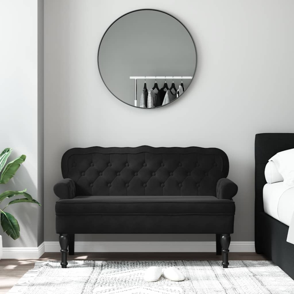 Banchetă cu spătar, negru, 119,5x64,5x75 cm, catifea - 2 | YEO