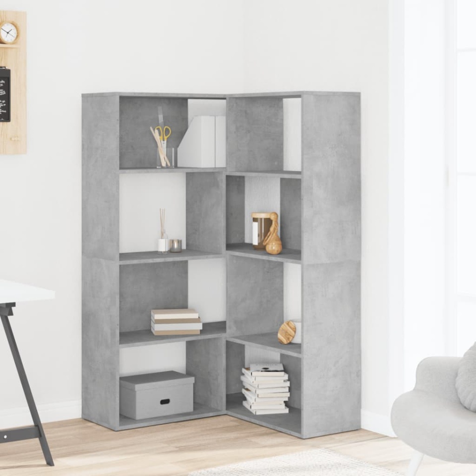 Bibliotecă 4 niveluri gri beton 85x85x140 cm lemn prelucrat - 2 | YEO