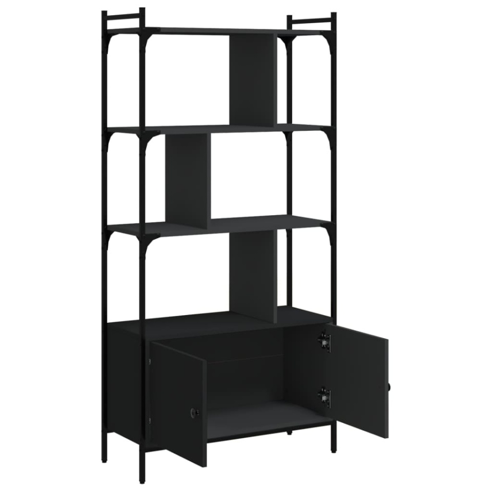Bibliotecă cu uși, negru, 76,5x30x154,5 cm, lemn compozit - 3 | YEO
