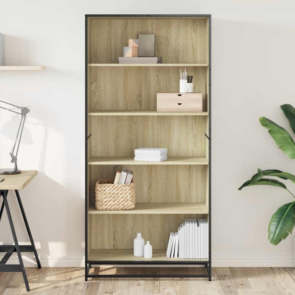 Bibliotecă, stejar sonoma, 80,5x35x170,5 cm, lemn prelucrat - 2 | YEO